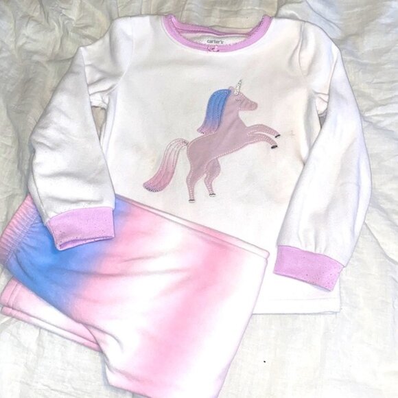 Carter’s Pink Unicorn Fleece Pajamas Set 5 - Picture 2 of 7